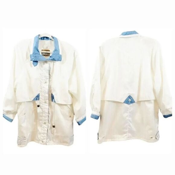 Vintage 80's Current Seen Oversized Windbreaker Jacket in White/Blue Size Medium - Picture 4 of 10